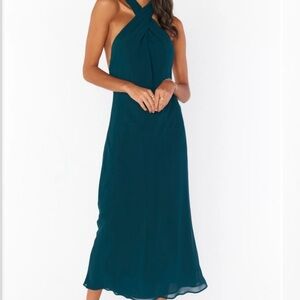 Elegant Teal Halter Neck Dress